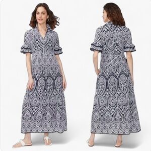 Chico’s Eyelet Tiered Sundress Navy White Size 2/US 12 Embroidered Maxi Dress